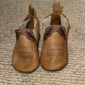 Freshly Picked Tan Brown Leather Cowboy Baby Booties